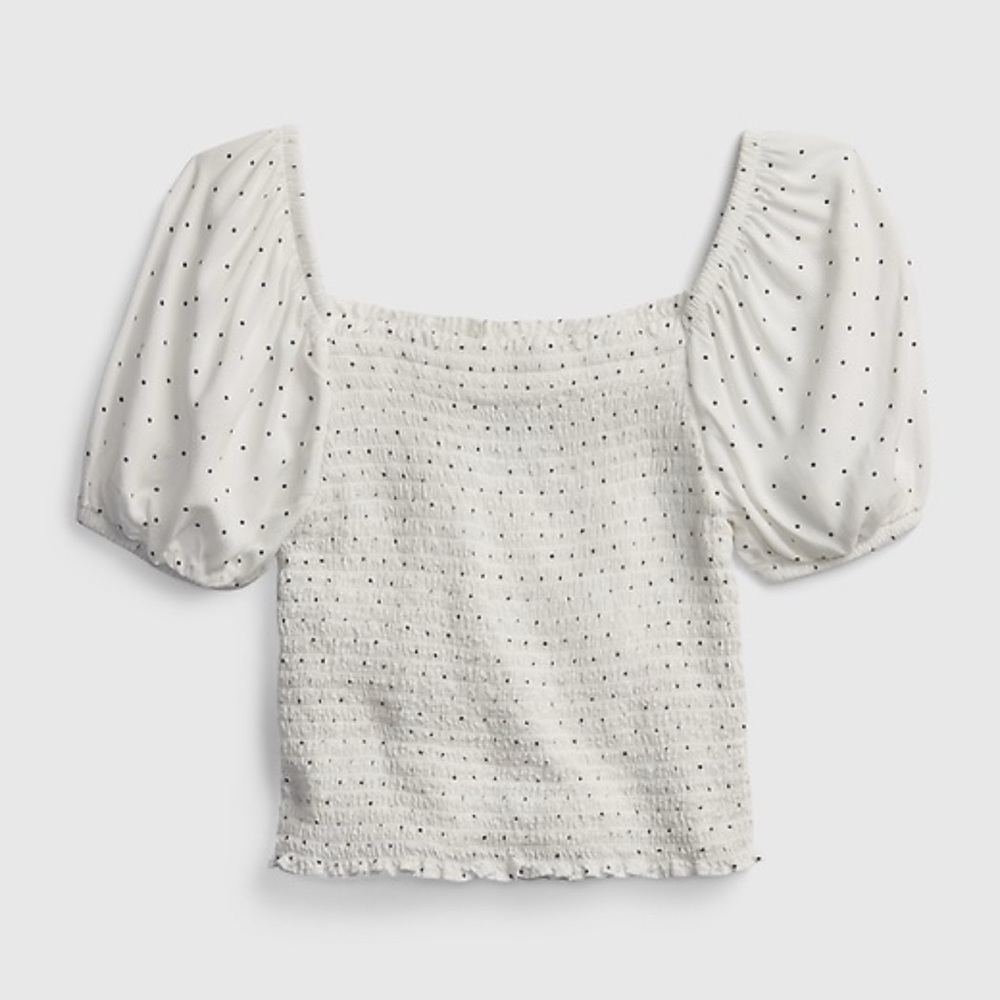 GAP White Blouse with Polka Dots and Puff Sleeves